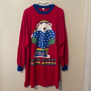 90s vintage oversized rainbow BEAR HUGS long sleeve sleep shirt XXL
